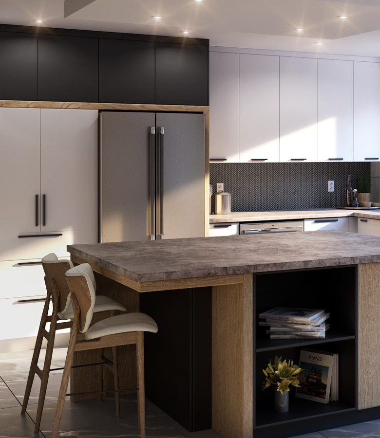 Design intérieur 3D d'une cuisine contemporaine contrastée - 3D ...