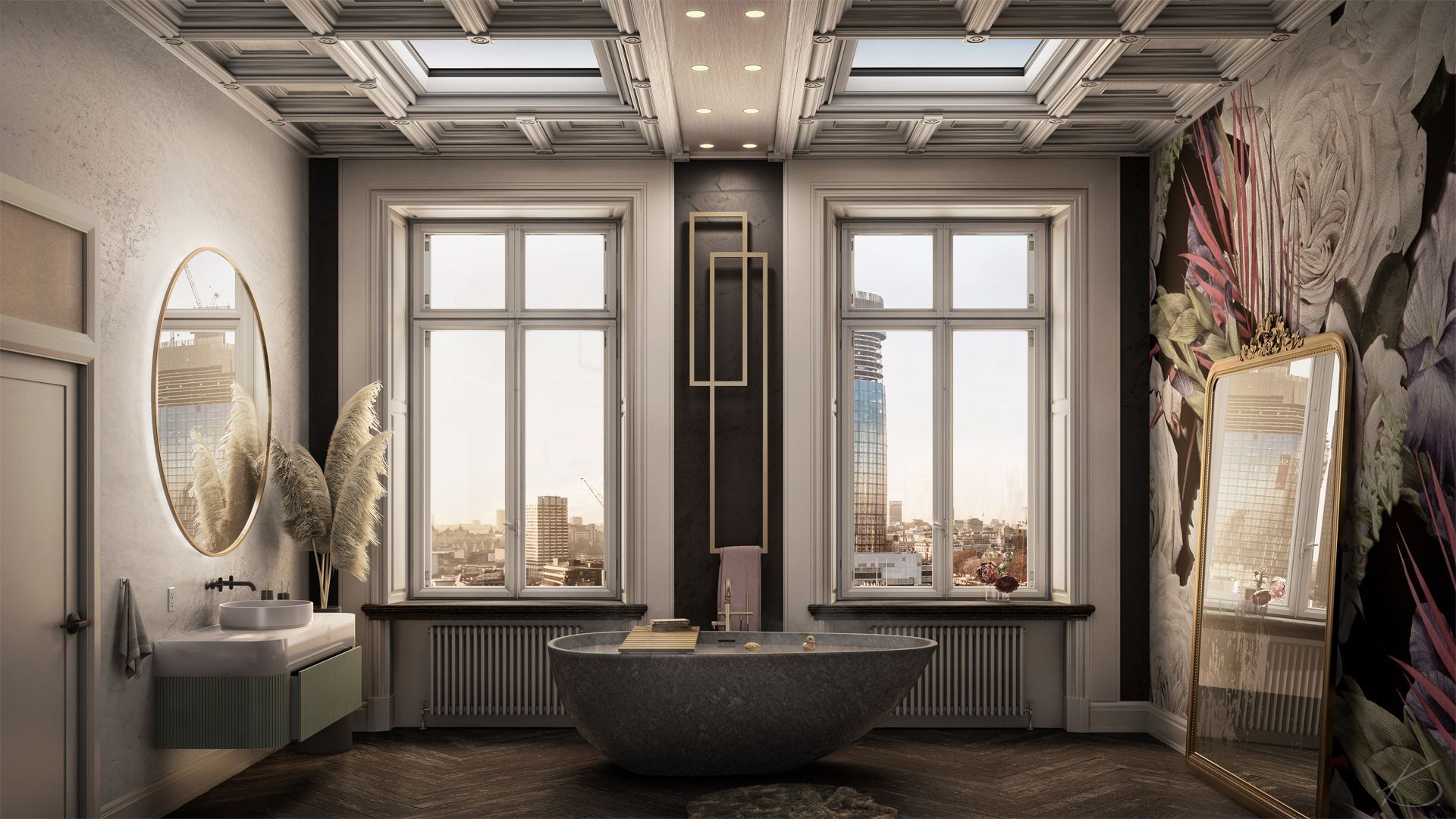 Rénovation en home stagin virtuel d'une salle de bain 3d avec vue d'ensemble