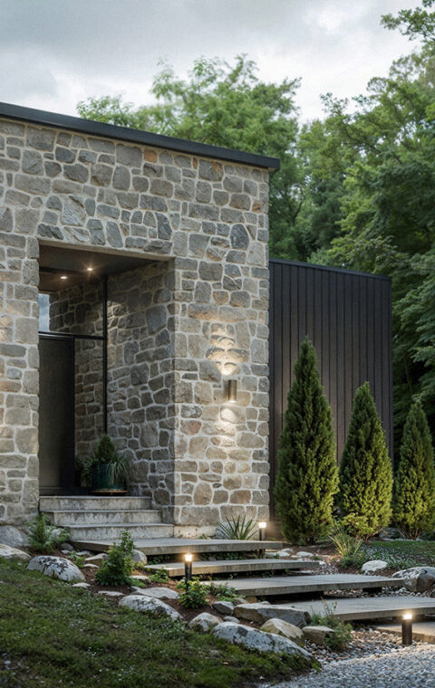 Architecture 3D d'une maison contemporaine en pierres naturelles